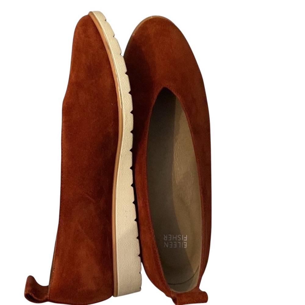 Eileen Fisher Humor Wedge Suede Burnt Orange Slide On - 8 - Picture 2 of 5